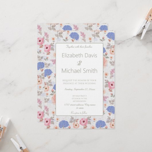 Antike Pastell Botanische Aquarellblumen Einladung (Vorderseite/Rückseite Beispiel)