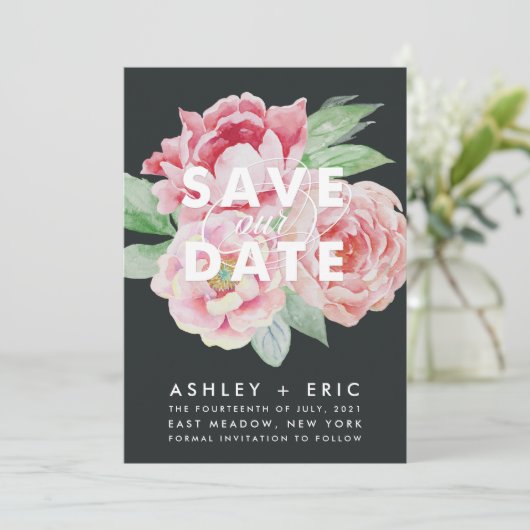 Antike, Peony Save the Date Card (Stehend Vorderseite)
