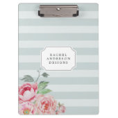 Antike Peony | Wasserfarben, blau gestreift Klemmbrett (Vorderseite)