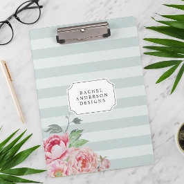 Antike Peony | Wasserfarben, blau gestreift Klemmbrett