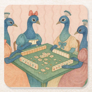 Antike Pfauen beim Mahjong-Spiel Rechteckiger Pappuntersetzer