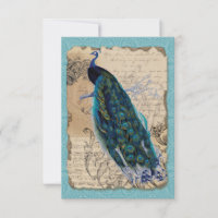 Antike Pfauen-Vintage-RSVP-Antwort-Einladung