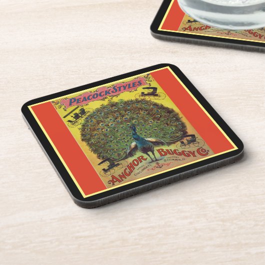 Antike Pfauenfirma mit Werbung für Rot Getränkeuntersetzer (Linke Seite)