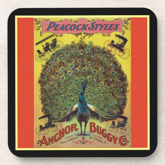 Antike Pfauenfirma mit Werbung für Rot Getränkeuntersetzer (Vorderseite)