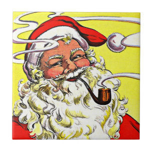 Antike Pfeife rauchender Weihnachtsmann auf gelben Fliese