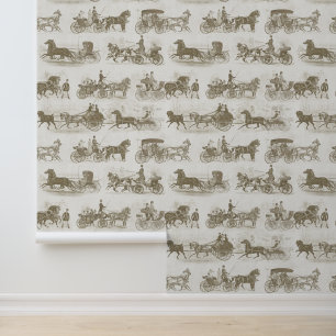 Antike Pferdekutschen Golden Beige Muster Tapete