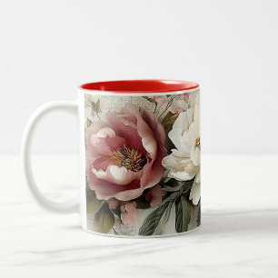 Antike Pfingstrose Blumige Tasse – Romantischer Bo