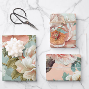 Antike Pfingstrose Pastell Blumen Geschenk Geschenkpapier Set