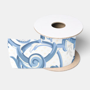 Antike Pfingstrose-Rosen-Blumen-Delft-Blau-Weiß-Ho Satinband