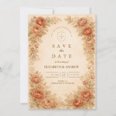 Antike Pfirsich-Rosen-Blumenhochzeit Save The Date (Vorderseite)