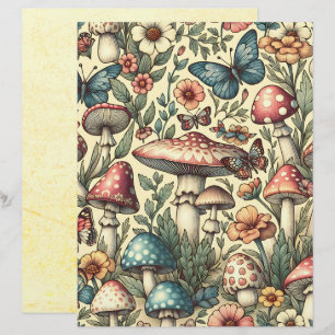 Antike Pilze, Blumen, Schmetterlinge Scrapbook