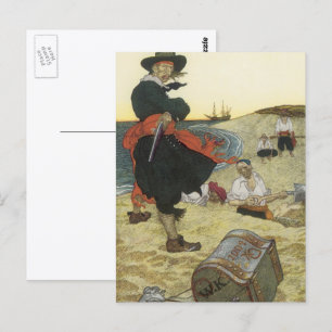 Antike Piraten, William Kidd vergräbt Schätze Postkarte