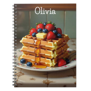 Antike Platte mit Waffeln und Erdbeeren Notizblock