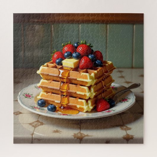 Antike Platte mit Waffeln und Erdbeeren Puzzle (Vertikal)