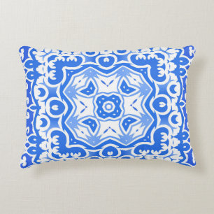 Antike portugiesische Azulejo-Keramik. Vintage Nah Dekokissen