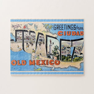 Antike Postkarte aus Juarez, Mexiko Puzzle