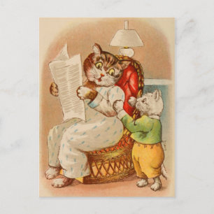 Antike Postkarte: Katze liest Zeitung Postkarte