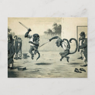 Antike Postkarte mit Affen-Duell