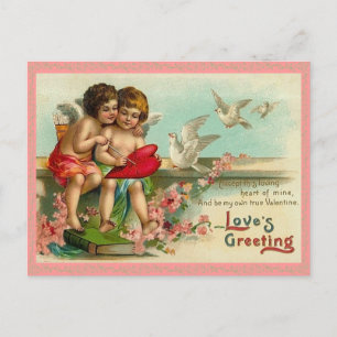 Antike Postkarte mit Cupido und Tauben