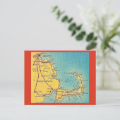 Antike Postkarte mit Karte von Boston Cape Cod (Stehend Vorderseite)