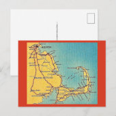 Antike Postkarte mit Karte von Boston Cape Cod (Vorne/Hinten)