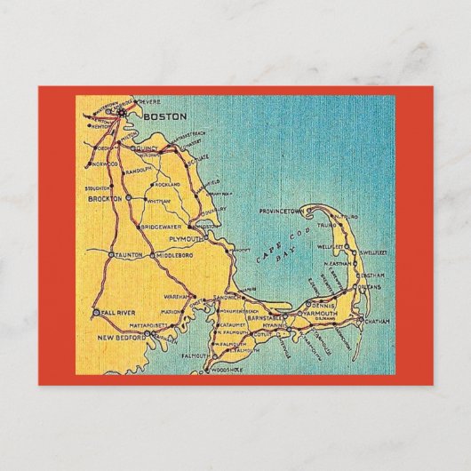 Antike Postkarte mit Karte von Boston Cape Cod (Vorderseite)