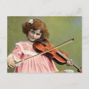 Antike Postkarte mit Kind, das Violinmusik spielt