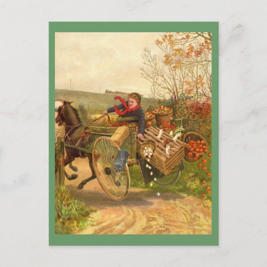 Antike Postkarte mit Pferdewagen (Vorderseite)