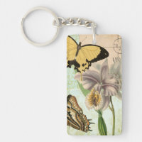 Antike Postkarte mit Schmetterlingen und Blumen