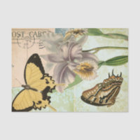 Antike Postkarte mit Schmetterlingen und Blumen