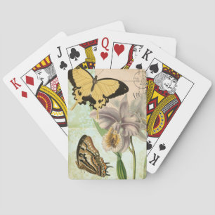 Antike Postkarte mit Schmetterlingen und Blumen Spielkarten