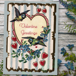 Antike Postkarte zum Valentinstag mit Blaumeisen u