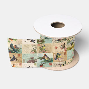 Antike Postkarten Aquarell Vögel Postband Satinband