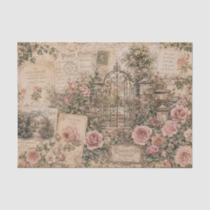 Antike Postkarten und Briefe im Vintage-Rosengarte Seidenpapier
