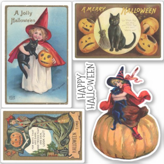 Antike Postkarten Vintag Halloween Aufkleber (Vorderseite)