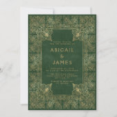 Antike Rahmen Hochzeit QR Code Grün Gold Einladung (Vorderseite)