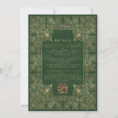 Antike Rahmen Hochzeit QR Code Grün Gold Einladung (Rückseite)