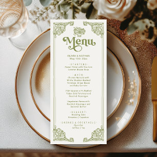Antike Rahmen Hochzeitsmenükarte in Vintage-Olivgr Menükarte