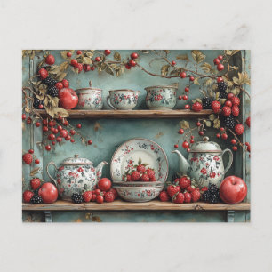 Antike Regal Himbeeren Brombeeren Äpfel  Postkarte