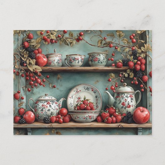 Antike Regal Himbeeren Brombeeren Äpfel Postkarte (Vorderseite)