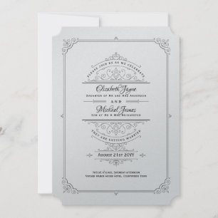 Antike Regency-Metall Silber-Hochzeit Einladung