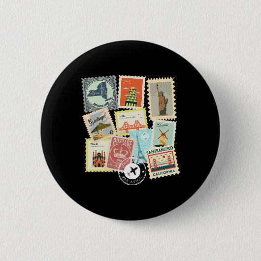 Antike Reise-Postwertzeichen Urlaub Philatelie Button (Vorderseite)