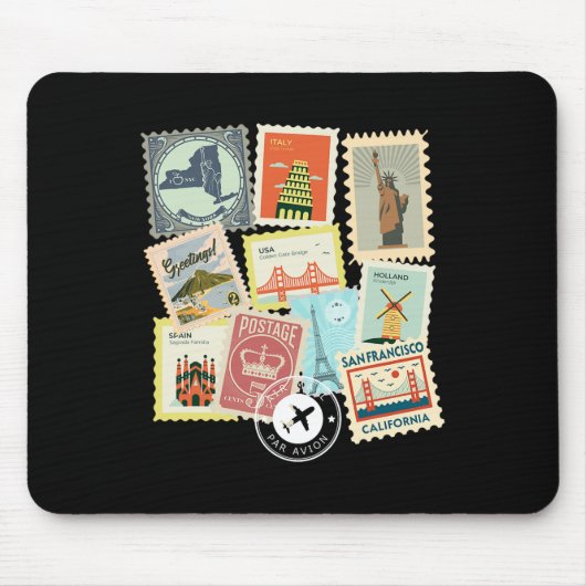 Antike Reise-Postwertzeichen Urlaub Philatelie Mousepad (Vorne)