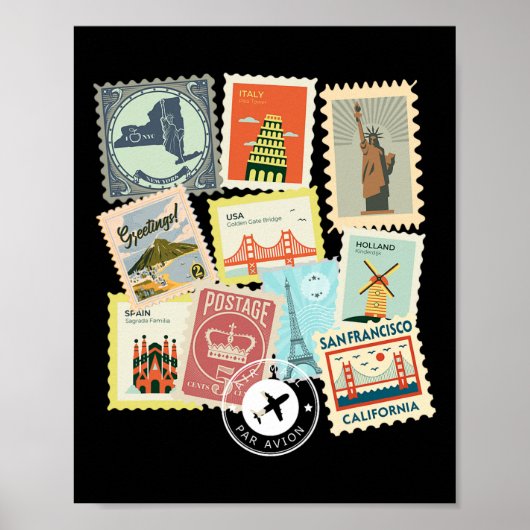 Antike Reise-Postwertzeichen Urlaub Philatelie Poster (Vorne)
