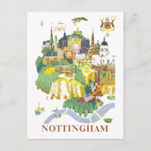 Antike Reisekarte von Nottingham Postkarte
