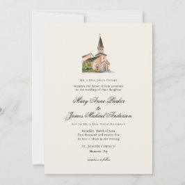 Antike religiöse Kirchenhochzeit Ecru Einladung