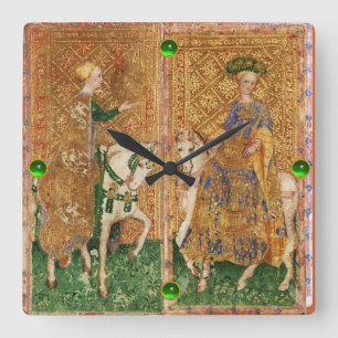 ANTIKE RENAISSANCE TAROTS/DAME DER MÜNZEN UND STÄB QUADRATISCHE WANDUHR