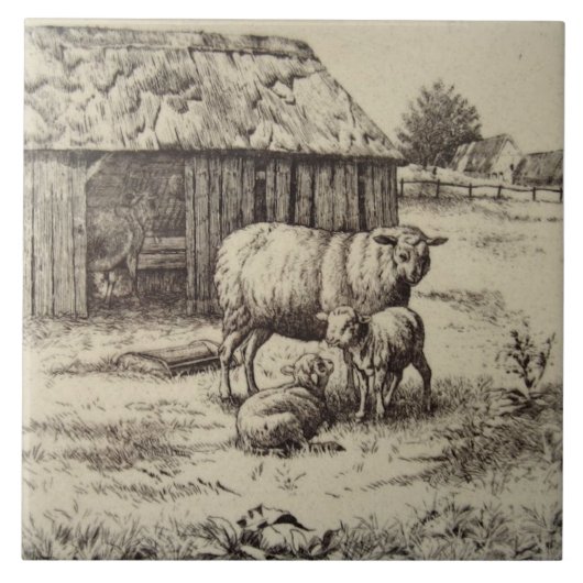 Antike Repro William Wise Sheep Fliese (Vorderseite)