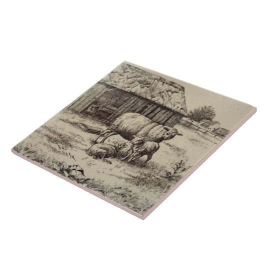 Antike Repro William Wise Sheep Fliese (Seite)