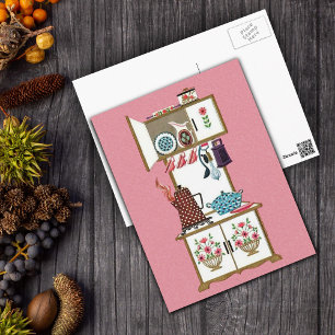 Antike Retro-Küchenherd-Kaffeekanne Postkarte